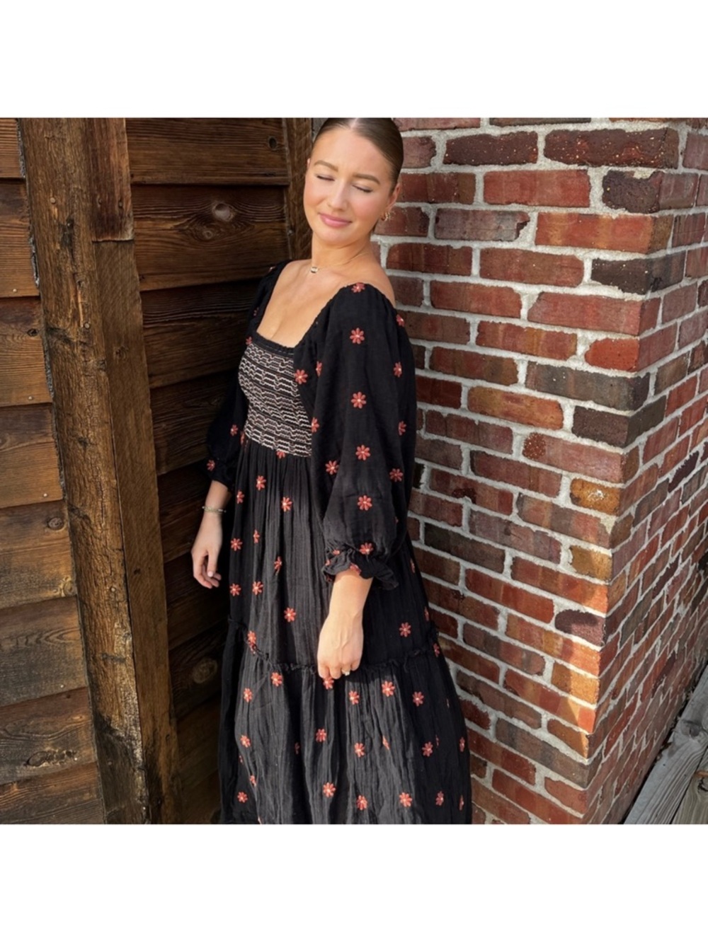 Free People Dahlia Floral Off-Shoulder Dress - Navy - Large - Picture 7 of 10
